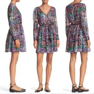 Kate Spade New York Metallic Multi-Dot Silk-Blend Mini Dress Long Sleeve